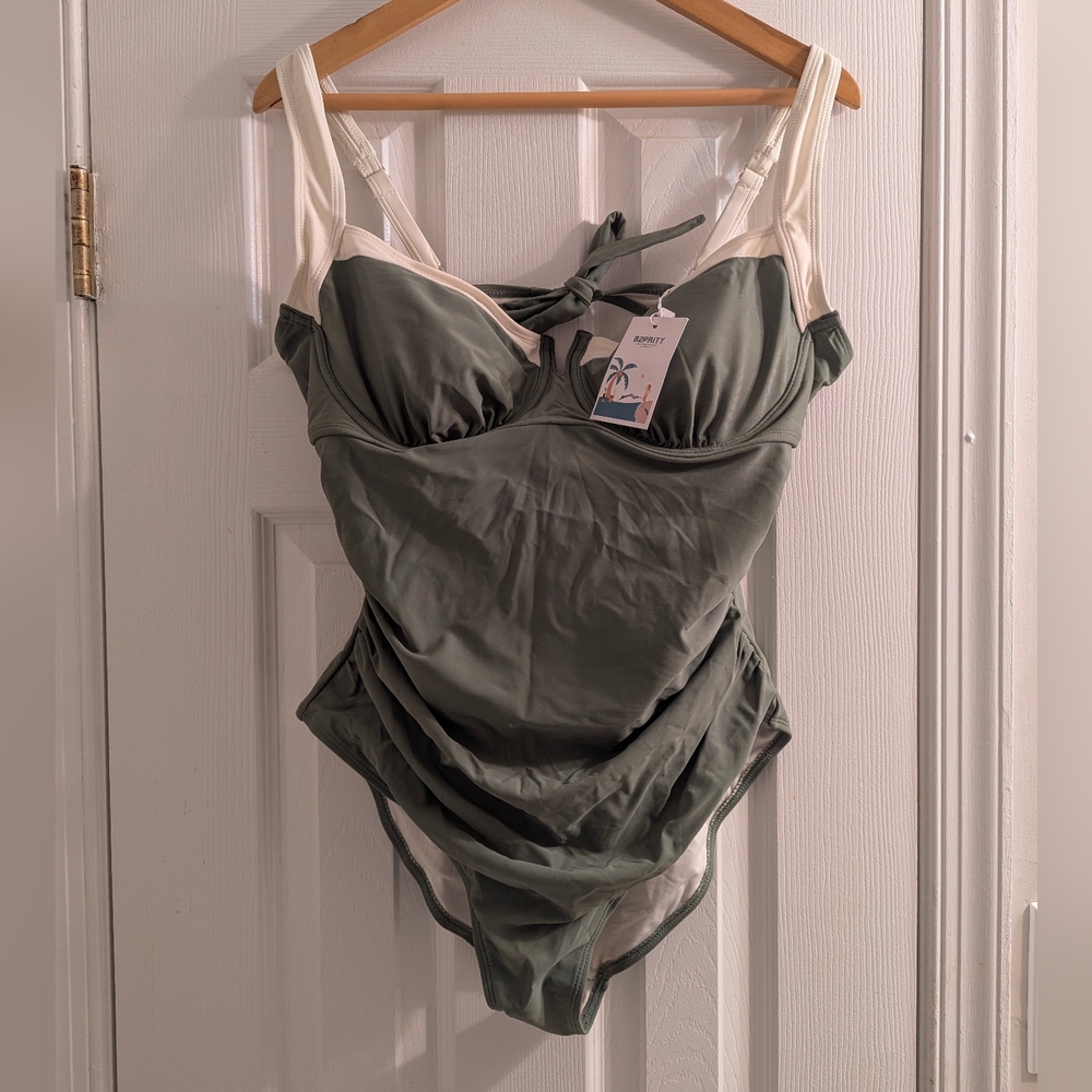Olive and Cream One-Piece Swimsuit